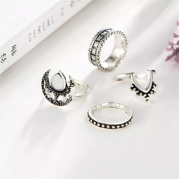 4pcs/Set Silver Boho Beach Midi Punk Ring Set - Picture 4 of 8